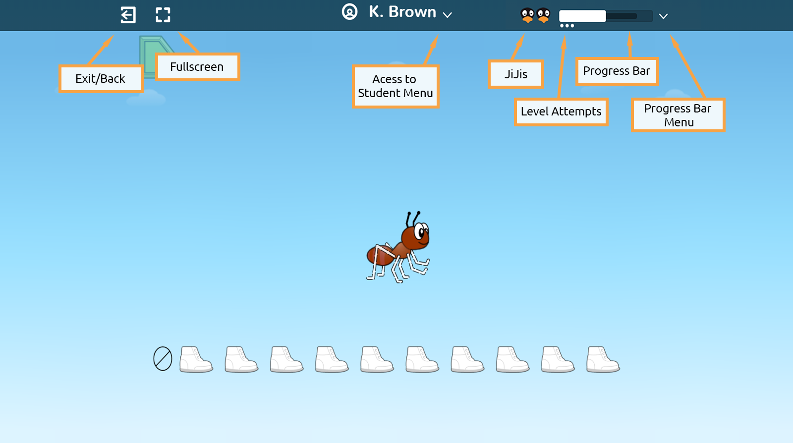 Diagram showing the parts of the toolbar.